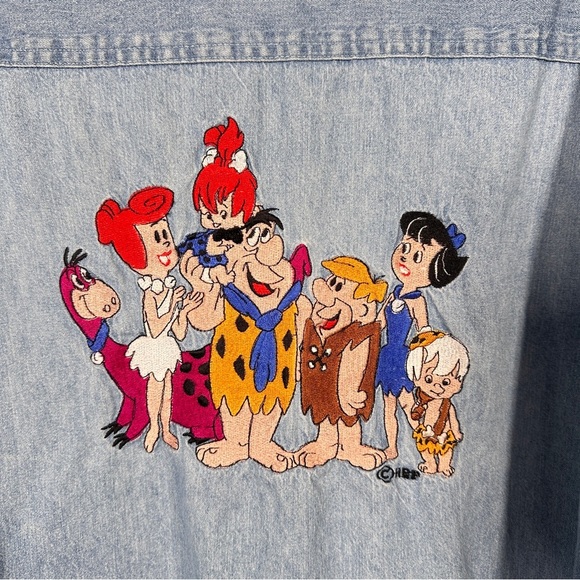 Blitzz Studios Denim Shirt, Flintstones Back Embroidery (L) Light Wash, Retro - Picture 5 of 9